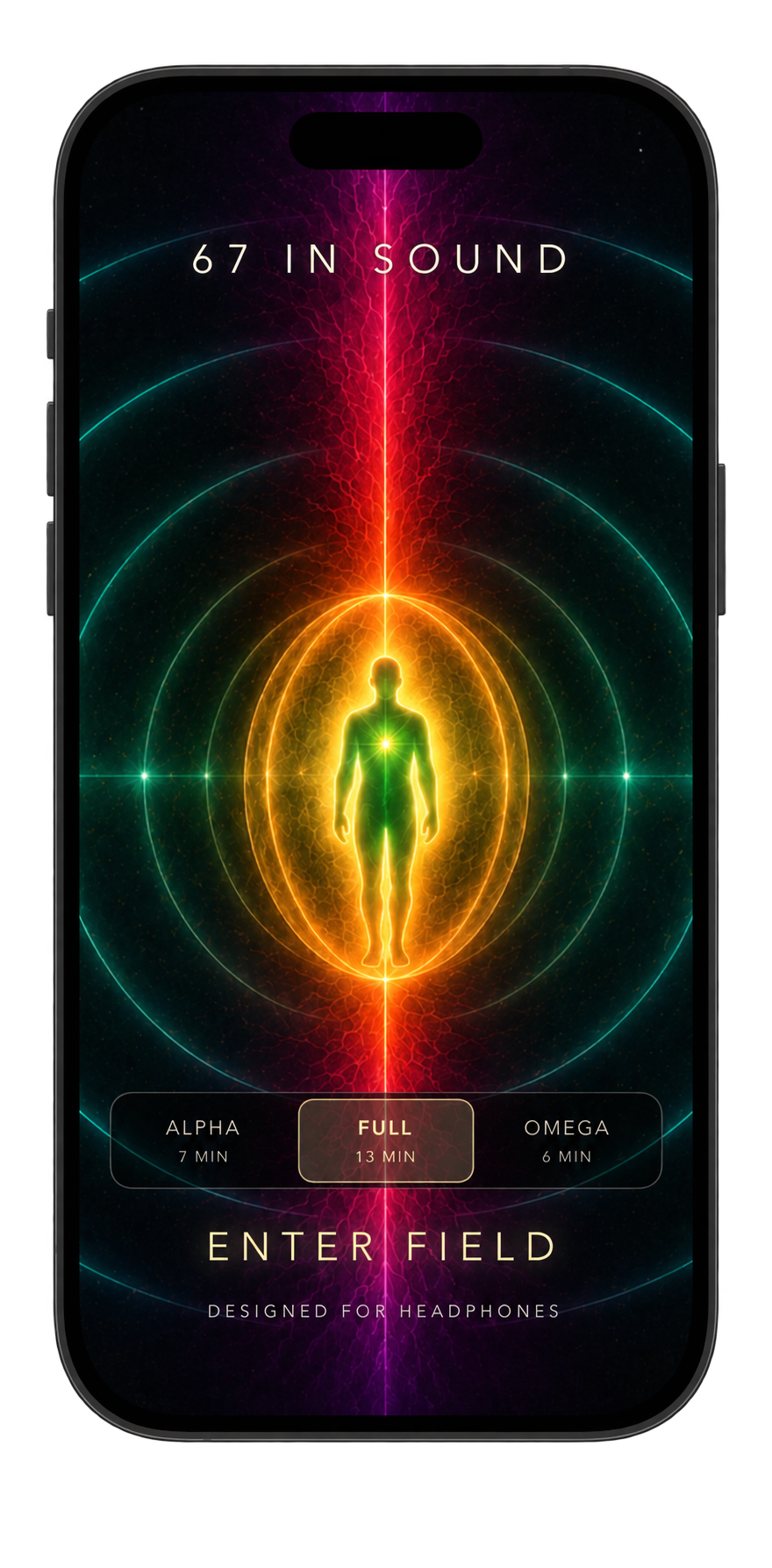 The 67 IN SOUND app interface displayed on a phone.